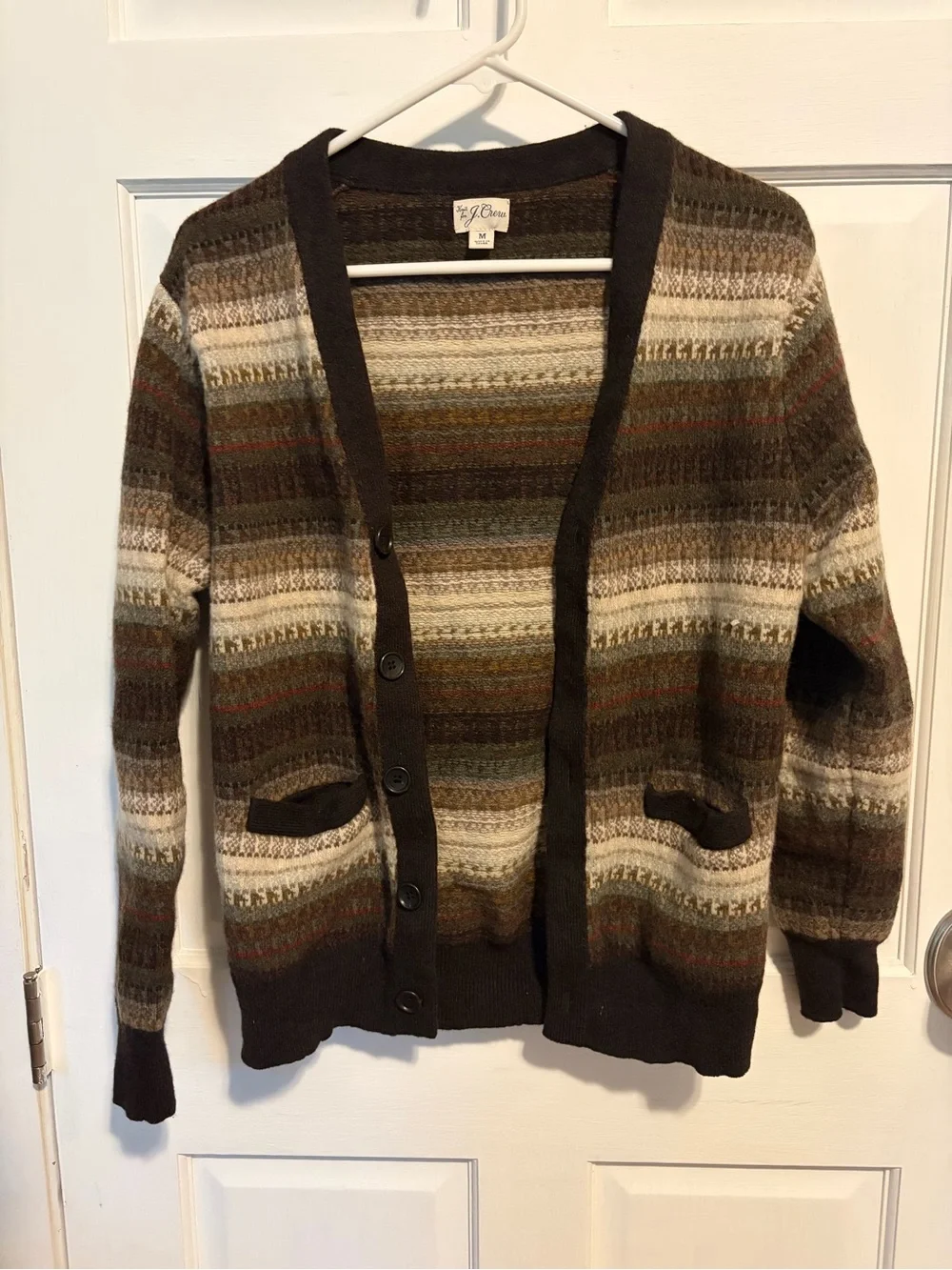 J crew Men's Brown Striped Wool Blend Cardigan